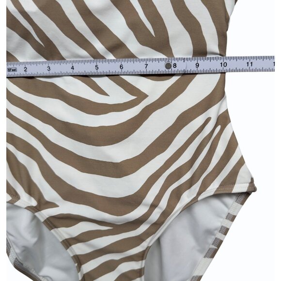 Michael Kors Womens 6 Tan Zebra Print 1 Piece Swimsuit Ladder Back Design - Picture 12 of 16
